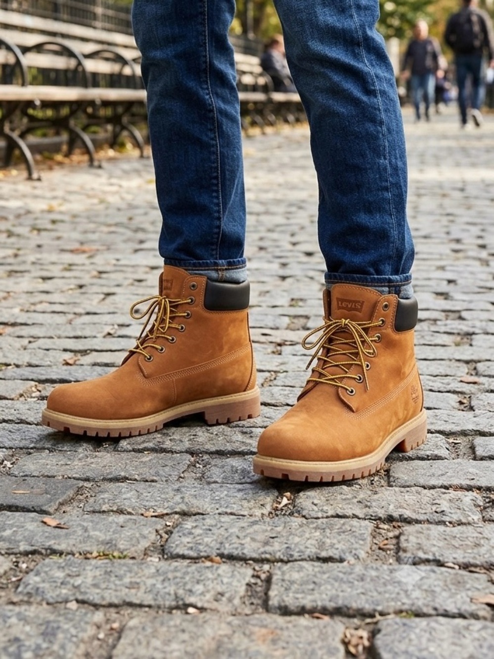 Levi's Chestnut Tan Lace-Up Work Boots with Black Collar